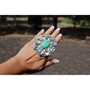 Vtg Navajo Ring Turquoise Mother of Pearl Cluster Unsigned NAJewelry‎ sz 10.5US*